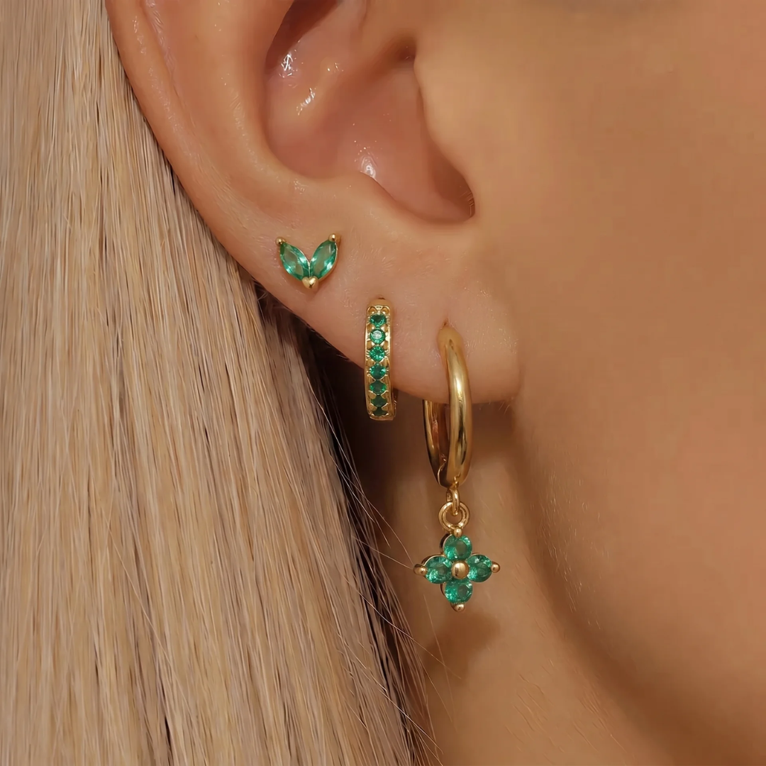 Dainty Gold Clover Earring Trio Set