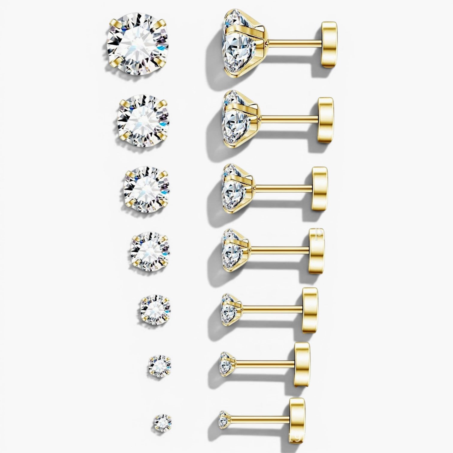 Seven Pair Flat Back Stud Earrings Set
