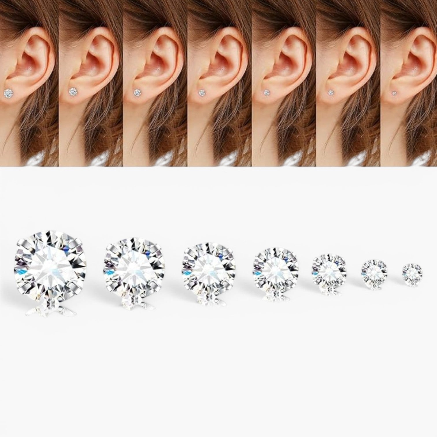Seven Pair Flat Back Stud Earrings Set