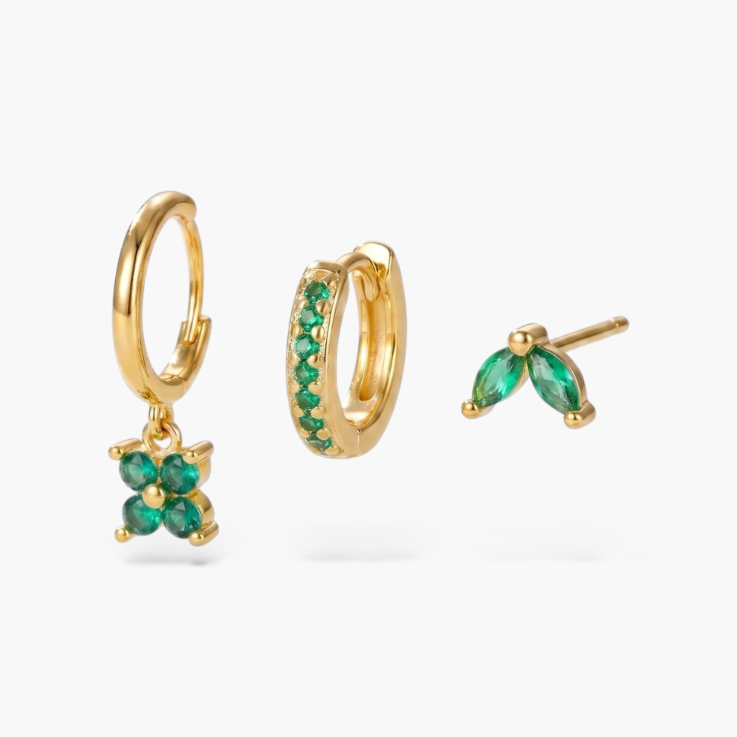 Dainty Gold Clover Earring Trio Set