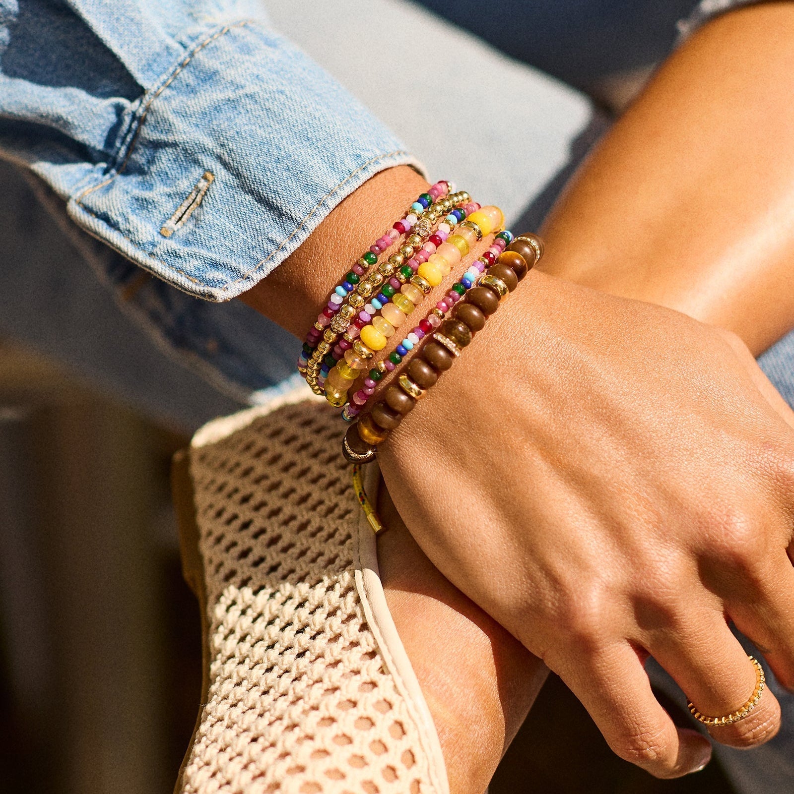 Gold Pisa Bead Stretch Bracelet