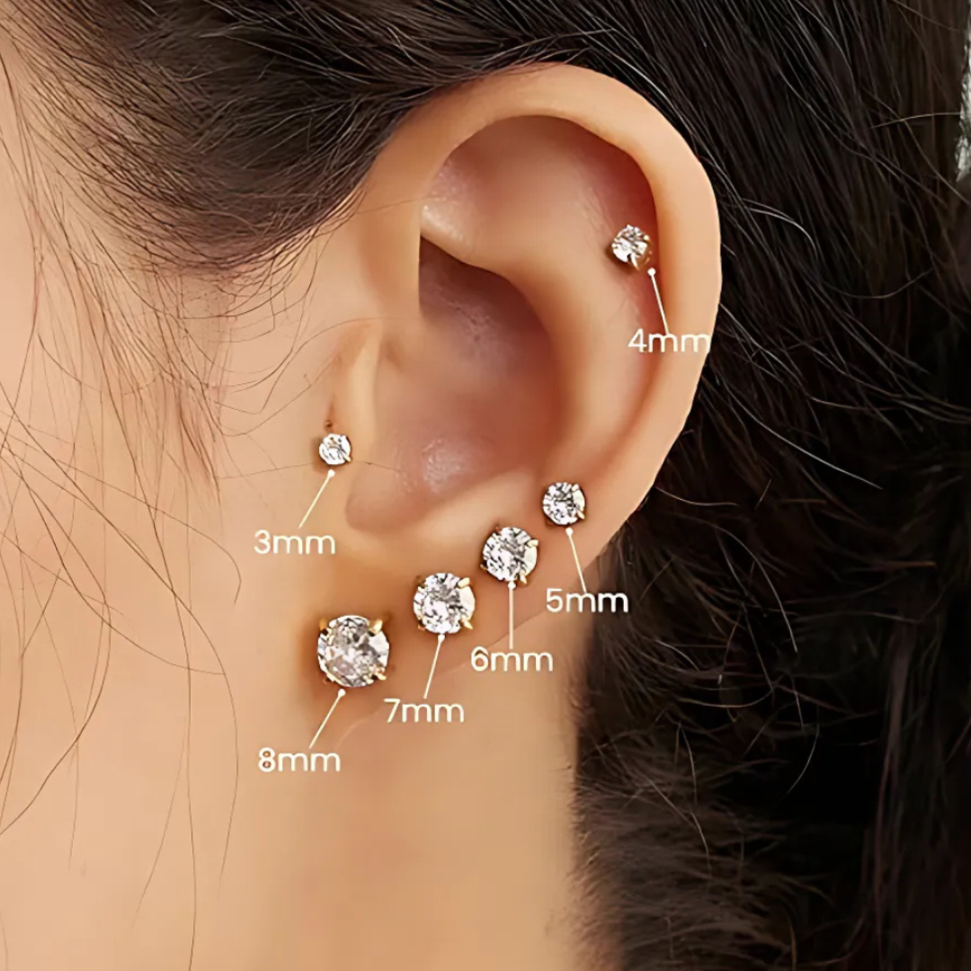 Seven Pair Flat Back Stud Earrings Set