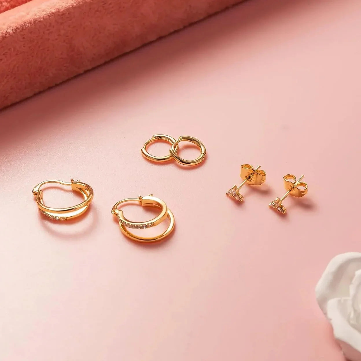 Lucky Clover Double Hoop Earrings Set